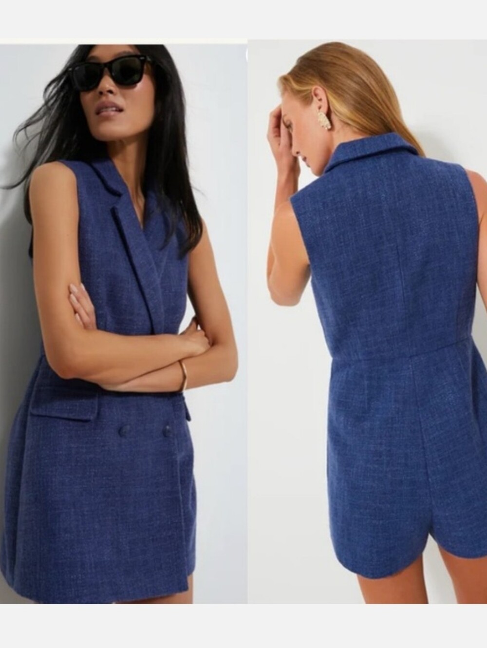 Tuckernuck Pomander Place Navy Tweed Campbell Blazer Romper XL Old Money Preppy